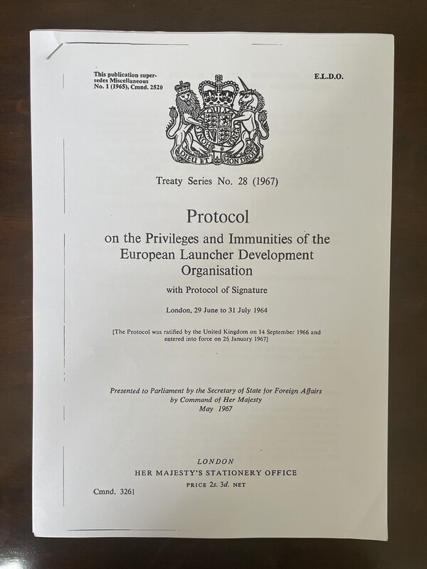 "Protocol on the Privileges and Immunities of the European Launcher Development Organisation" United Kingdom Document