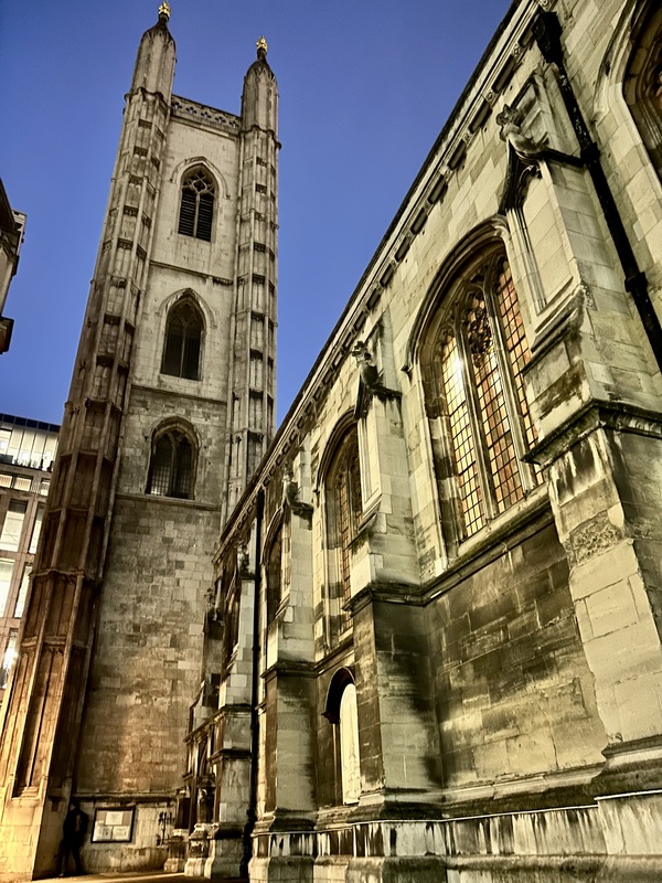 St. Mary Aldermary is a city church that is now a guild church. It is clearly labeled as a church build by Wren's office after the Great Fire in 1679-82. It also states how it follows the old medieval outline with plaster fan vaulted ceilings.&nbsp;