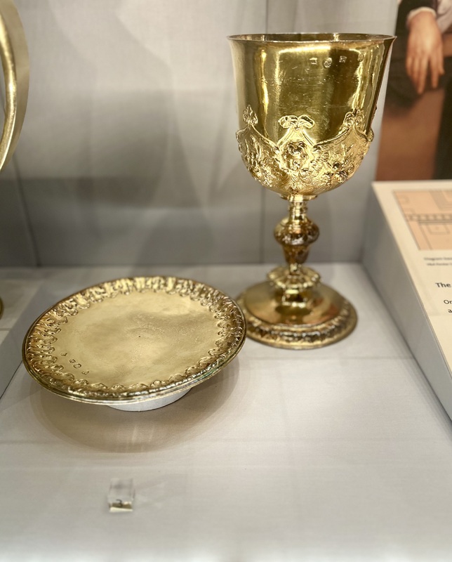This is a paten and chalice on display at the Victoria and Albert Museum. The label mentions how it was designed to match one of Sir. Christopher Wren's interior church design.&nbsp;
