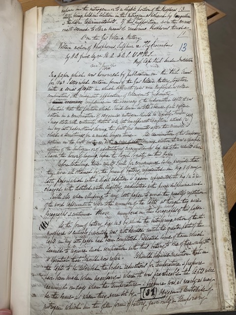 This is the first page of the paper created by William Robert Grove in 1845. The paper goes over the various experiments of variations of the gas battery that grove made in 1842.