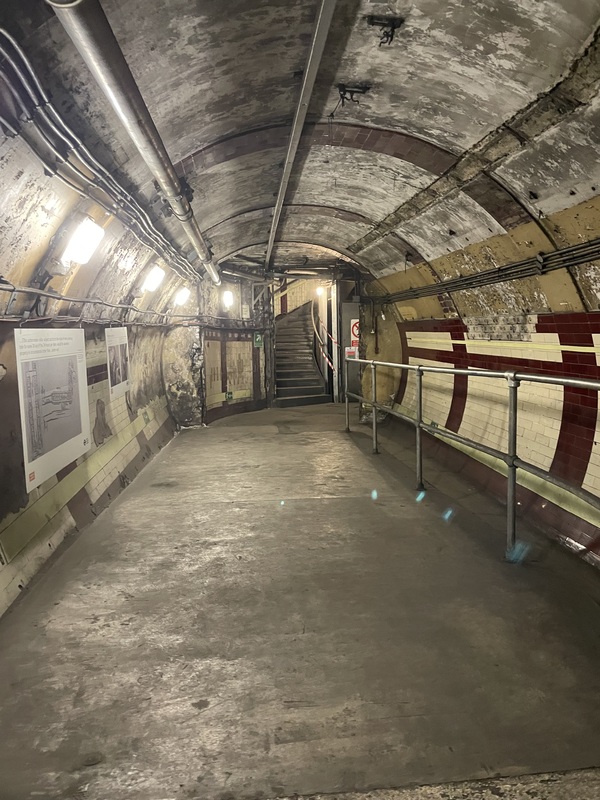 The entrance tunnel to Down Street Station, 2024