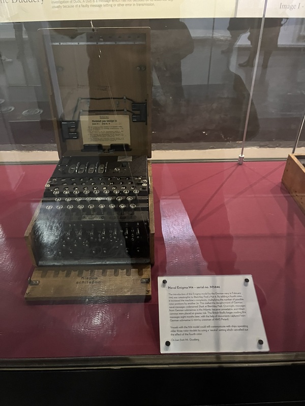 A naval Enigma machine, of the type cryptanalyzed by Turing, held at Bletchley Park.