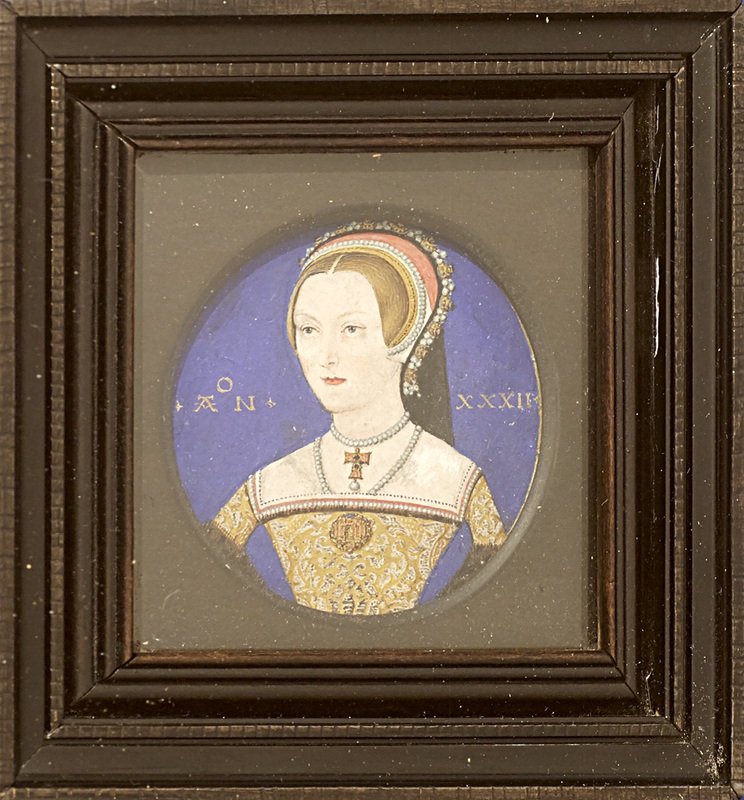 Miniature portrait of Katherine Parr, c. 1544, Attributed to Lucas Horenbout, but is thought to have been created by his wife, Margaret Horenbout. Katherine is the first recorded queen to have several portraits done by female artists.