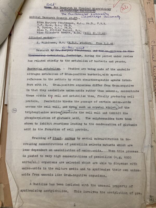 Group for Research in Chemical Microbiology at Cambridge University, 1947-1948