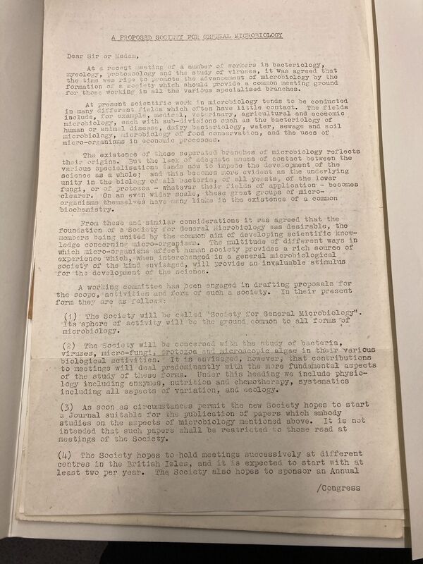 A Proposal for founding of the Society of General Microbiology