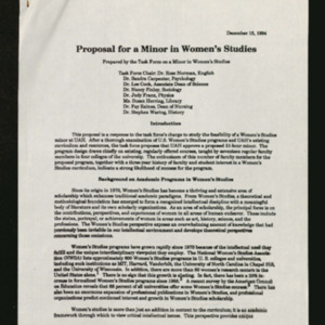 Proposal for a Minor in Women's Studies