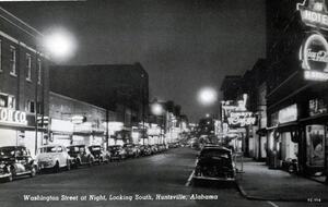 Washington Street At Night, Looking South, Huntsville, Alabama