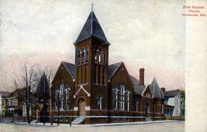 Postcard of First Baptist Church Huntsville, c. 1909, from the Southpaw Postcard Collection, UAH ASCDI.