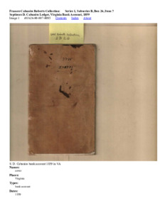 Septimus D. Cabaniss Ledger, Virginia Bank Account, 1859