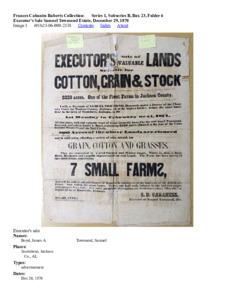Executor's Sale Samuel Townsend Estate, December 29, 1870