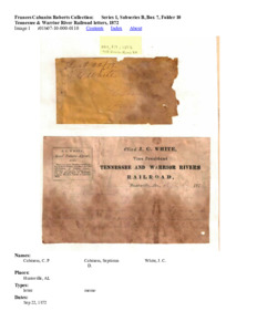 Tennessee &amp; Warrior River Railroad letters, 1872