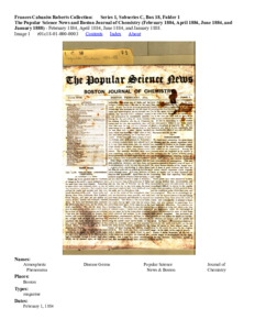 The Popular Science News and Boston Journal of Chemistry (February 1884, April 1884, June 1884, and January 1888)