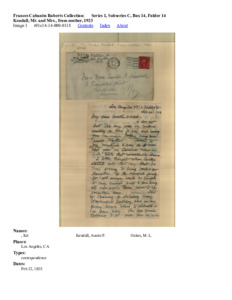 Kendall, Mr. and Mrs., from mother, 1923