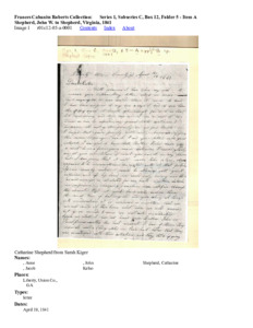 Shepherd, John W. to Shepherd, Virginia, 1841