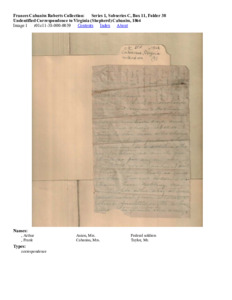 Undentified Correspondence to Virginia (Shepherd) Cabaniss, 1864