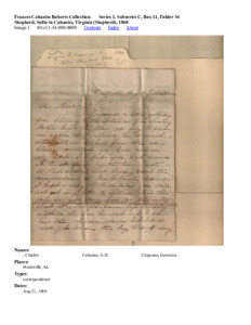 Shepherd, Sallie to Cabaniss, Virginia (Shepherd), 1860