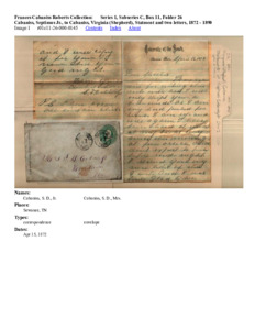 Cabaniss, Septimus Jr., to Cabaniss, Virginia (Shepherd), Statment and two letters, 1872 - 1890