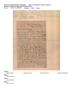 Roberts, Virginia to Shepherd, Elizabeth, 1920