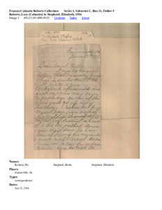 Roberts, Lucy (Cabaniss) to Shepherd, Elizabeth, 1916