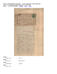 Tate, C. C. to Cabaniss, Septimus Douglass, Sr., 1882 - 1885