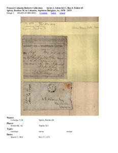 Spivey, Reuben M. to Cabaniss, Septimus Douglass, Sr., 1870 - 1875