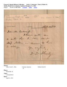 Shelby, David D. to Cabaniss, Septimus Douglass, Sr., 1884