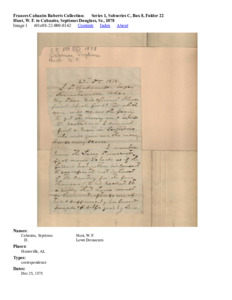 Hunt, W. F. to Cabaniss, Septimus Douglass, Sr., 1878