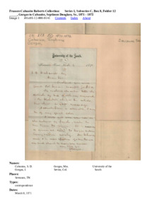 _____, Gorgas to Cabaniss, Septimus Douglass, Sr., 1871 - 1872