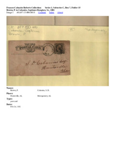 Brown, P. to Cabaniss, Septimus Douglass, Sr., 1881