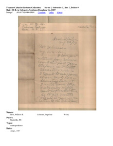 Bate, M. B. to Cabaniss, Septimus Douglass, Sr., 1887