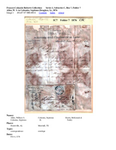 Allen, W. S. to Cabaniss, Septimus Douglass, Sr., 1876