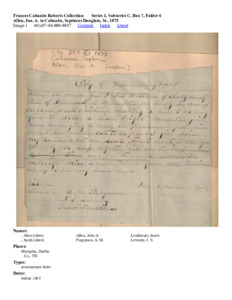 Allen, Jno. A. to Cabaniss, Septimus Douglass, Sr., 1875