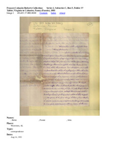 Tabler, Virginia to Cabaniss, Fanny (Fannie), 1881