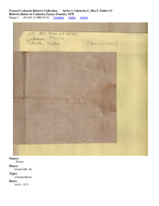 Roberts, Baker to Cabaniss, Fanny (Fannie), 1878