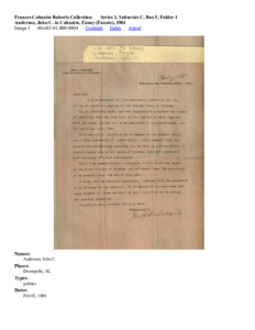 Anderson, John C. to Cabaniss, Fanny (Fannie), 1904