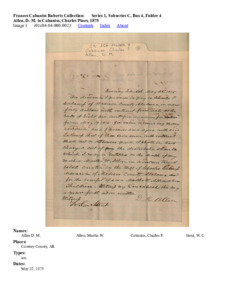 Allen, D. M. to Cabaniss, Charles Pines, 1875