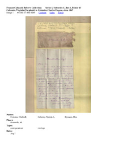 Cabaniss, Virginia (Shepherd) to Cabaniss, Charles Eugene, circa 1867