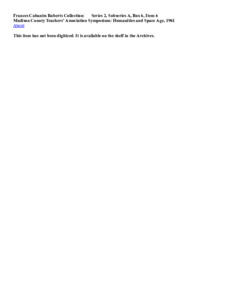 Madison County Teachers' Association Symposium: Humanities and Space Age, 1961 [Not digitized]