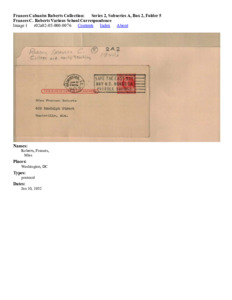 Frances C. Roberts Various School Correspondence