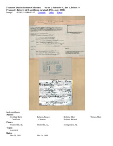 Frances C. Roberts birth certificate (original: 1916, copy: 1880)
