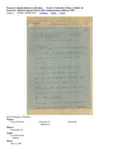 Frances C. Roberts Speech Notes UAH Commencement Address, 1993