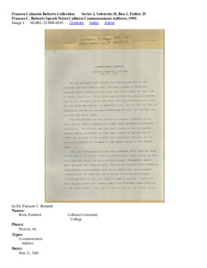 Frances C. Roberts Speech Notes Calhoun Commencement Address, 1991