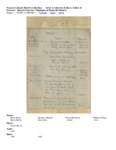 Frances C. Roberts Notes for "Highlights of Huntsville History"