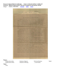 Frances C. Roberts Speech Notes"The Four Freedoms in the Postwar World"