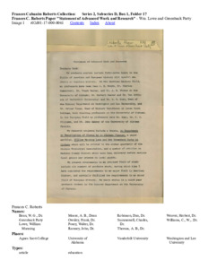 Frances C. Roberts Paper "Statement of Advanced Work and Research" 