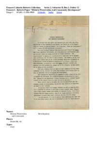 Frances C. Roberts Paper "Historic Preservation And Community Development"