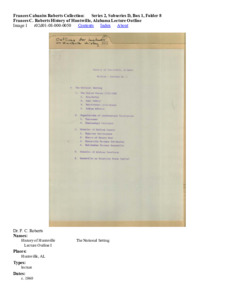 Frances C. Roberts History of Huntsville, Alabama Lecture Outline