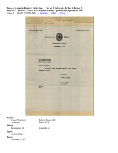 Frances C. Roberts Civics for Alabama Schools,  publication agreement, 1957