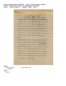Frances C. Roberts Speech Notes: "Developing Basic Citizenship"