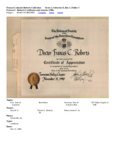 Frances C. Roberts Certificates and Awards, 1990s